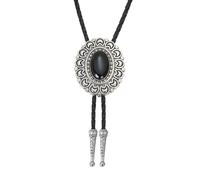 Vintage Bolotie Cravatta In Pelle Artificiale Corda Intrecciata Collana Con Metallo Luna Trim Pietra Ciondolo Gioielli Neckwear Western Bolo Tie, Nero , Taglia unica