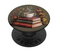 Vintage Books And Coffee Art Floral Reading Flower PopSockets PopGrip Adesivo
