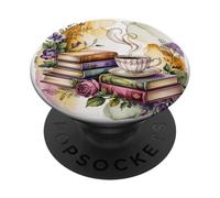 Vintage Books And Coffee Art Floral Reading Flower PopSockets PopGrip Adesivo
