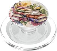 Vintage Books And Coffee Art Floral Reading Flower PopSockets PopGrip per MagSafe