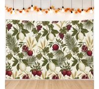 Vintage Botanical Fruit Pattern Limone Autunno Sfondo Banner 180,3 x 109,2 | Illustrazione botanica, sfondo fotografico, frutta melograno, grappoli d'uva, steli di grano, decorazione da parete della