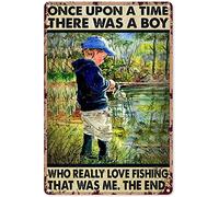 Vintage Boy and Fishing C'era un ragazzo che amava la pesca Poster in stile metallo alluminio latta 12x16 pollici decorazione da parete