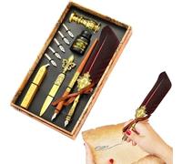Vintage Caligraphy Faether Pen for Writing - Vintage Faether Quill Pen Set, Feathers Caligraphy Pens Inks Set with Replacement Nibs, Inks, Wax Seal Sticks, Seal Stamp Calligraphyi Dip Pens Gift Sets
