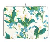 Vintage Calla Lily Flowers Bianco Blu Verde Cucina opaca Stenditura Stuoia per piatti Stuoia per asciugare Tappetino da cucina Grande 18 x 24