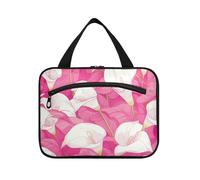 Vintage Calla Lily Hot Pink e White Chic Hanging Makeup Bag Viaggio con gancio, Borse portatili di design per gli uomini per le donne must bagno estuche de maquillaje para Mujer L