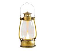 Vintage Camping Lantern, Retro LED Lantern with Flickering Flame, Warm Light Hanging Lamp for Outdoor Adventures, Home & Garden Decor, 6.7x6x13.1 cm, 35g, Black and Bronze