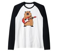 Vintage Capybara Rodents Punk Music Playing Guitar Maglia con Maniche Raglan