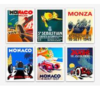 Vintage Car Poster/Set of 6 Vintage Manifesto dell'auto Racing Arredamento per garage - Car Wall Decor for Men - Auto Art Car Wall Poster Arredamento estetico per auto (50cm x 70cm)