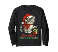 Vintage Cat Christmas Santa Hat Retro Kitten Art Cat Lover Maglia a Manica