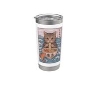 VIntage Cat Mangia Ramen Noodles giapponese Ukiyo-e Art Funny Bicchiere termico in acciaio inox doppia parete
