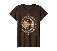 Vintage Celestial Sun Moon Spiritual Harmony Maglietta, Donna, Marrone, XS