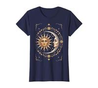 Vintage Celestial Sun Moon Spiritual Harmony Maglietta, Donna, Navy, XXL