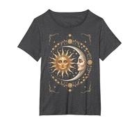 Vintage Celestial Sun Moon Spiritual Harmony Maglietta, Donna Plus-Size, Grigio Scuro, 5X