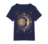 Vintage Celestial Sun Moon Spiritual Harmony Maglietta, Donna Plus-Size, Navy, 6X
