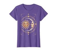 Vintage Celestial Sun Moon Spiritual Harmony Maglietta, Donna, Viola mélange, XS