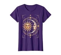 Vintage Celestial Sun Moon Spiritual Harmony Maglietta, Donna, Viola, XS