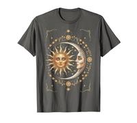 Vintage Celestial Sun Moon Spiritual Harmony Maglietta, Uomo, Asfalto, XL