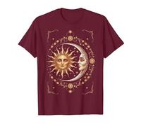 Vintage Celestial Sun Moon Spiritual Harmony Maglietta, Uomo, Bordeaux, M