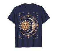 Vintage Celestial Sun Moon Spiritual Harmony Maglietta, Uomo, Navy, 6XL