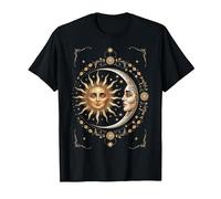 Vintage Celestial Sun Moon Spiritual Harmony Maglietta, Uomo, Nero, L