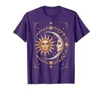 Vintage Celestial Sun Moon Spiritual Harmony Maglietta, Uomo, Viola, M
