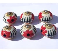 Vintage Ceramica Vetro Manopole Cassetto Porta Tira Artigiano Shabby Chic X 6