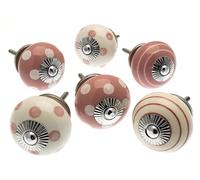 Vintage-Chic™ MG-257 - Set di pomelli misti in ceramica, per credenza, confezione da 6 pezzi, colore: rosa polvere e bianco sporco