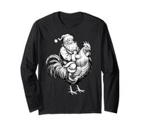 Vintage Chicken Christmas - Babbo Natale Equitazione Natale Crazy Rooster Maglia a Manica