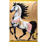 VINTAGE CHINESE ZODIAC SIGN Horse Stallion Mare *JOURNAL NOTEBOOK DIARY SKETCH BOOK* Year of the Horoscope Animal Black Pink Gold Tao Asian Art Women ... SCHOOL SUPPLY֎Homeschool College University