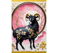 VINTAGE CHINESE ZODIAC SIGN Ram Ewe Sheep/Billy Doe Nanny Goat *JOURNAL NOTEBOOK DIARY SKETCH BOOK* Year of the Horoscope Animal Black Pink Gold Asian ... SCHOOL SUPPLY֎Homeschool College University