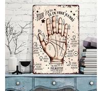 Vintage Chiromanzia Mistico Psichico Fortuna Occulto Lettura della Mano Alluminio Metallo Latta Segno 8x12 Pollici Latta Poster Parete sono Decor N