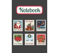 Vintage Christmas Postage Stamp Illustration Notebook Grey Cover: Classic Santa, Reindeer, Fireplace and Poinsettia Stamp Art with Lined Pages