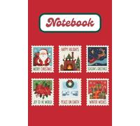 Vintage Christmas Postage Stamp Journal Red Cover: Festive Holiday Writing Notebook with Santa, Reindeer, and Fireplace Art