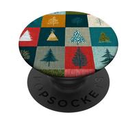 Vintage Christmas Tree Patchwork Trendy Holiday Collage PopSockets PopGrip Adesivo