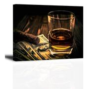 Vintage Cigar Wine Whiskey Canvas Print, Classic Bar Wall Art for Man Cave or Office, Retro Still Life Painting Poster Decor(Unframed,12x18inch(30x45cm))