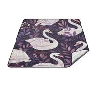 Vintage Cigni Bianchi Foglie Viola Scuro Impermeabile Picnic Cestino Set Portatile Partito Esterno Coperte Per Erba per Outdoorsy Donne Regali di Primavera manta para playa