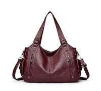 Vintage City Bag, Soft PU Leather Zip Tote Bags for Women, Large Shoulder Bags with Zipper, Fashion Hobo Purse Handbag Satchel, Crossbody Multi Pockets Slouchy Borsa (Red)