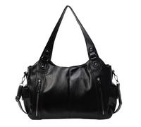 Vintage City Bag, Soft PU Leather Zip Tote Bags for Women, Large Shoulder Bags with Zipper, Fashion Hobo Purse Handbag Satchel, Crossbody Multi Pockets Slouchy Borsa (Black)