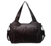 Vintage City Bag, Soft PU Leather Zip Tote Bags for Women, Large Shoulder Bags with Zipper, Fashion Hobo Purse Handbag Satchel, Crossbody Multi Pockets Slouchy Borsa (Coffee)