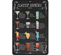 Vintage Classic Cocktail Recipe Guide Metal Tin Sign Bar Decor 8 X 12