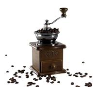 Vintage Coffee Mill - Burr Manual Coffee Grinder, Wooden Small Hand Crank Grinder | Antique Cast Iron Coffee-Mill with Adjustable Grind Settings and Catch Drawer Essential Kitchen Tool for Home