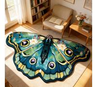 Vintage Colorful Butterfly Print Rug, Irregular Butterfly Moth Shaped Area Rug, Soft Washable Mat, Carpet for Living Room Bedroom Bathroom Entryway Home Decor (Cyan, 100x180cm(40"x71"))