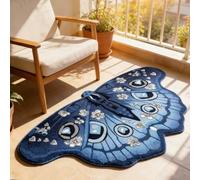 Vintage Colorful Butterfly Print Rug, Irregular Butterfly Moth Shaped Area Rug, Soft Washable Mat, Carpet for Living Room Bedroom Bathroom Entryway Home Decor (Blue, 40x70cm(16"x28"))