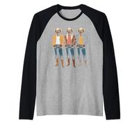 Vintage Comic Trio Outlaw Line Art Frontier Western Cowboy Maglia con Maniche Raglan