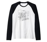 Vintage Computer PC Expanded View IT Diagram Graphic Maglia con Maniche Raglan