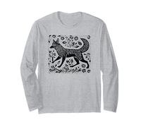 Vintage Cottagecore Folk Art Fox Linocut dall'aspetto Fresco Maglia a Manica