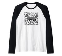 Vintage Cottagecore Folk Art Fox Linocut dall'aspetto Fresco Maglia con Maniche Raglan