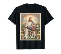 Vintage Cristiano Pasqua Gesù Tomba Egli è Risorto Art Nouveau Maglietta