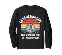 Vintage Crocheting Girl Art Retro Crochet Knitting Lover Maglia a Manica