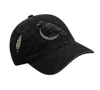 Vintage Crow Hat - Distressed Gothic Baseball Cap, Crescent Print Washed Ra